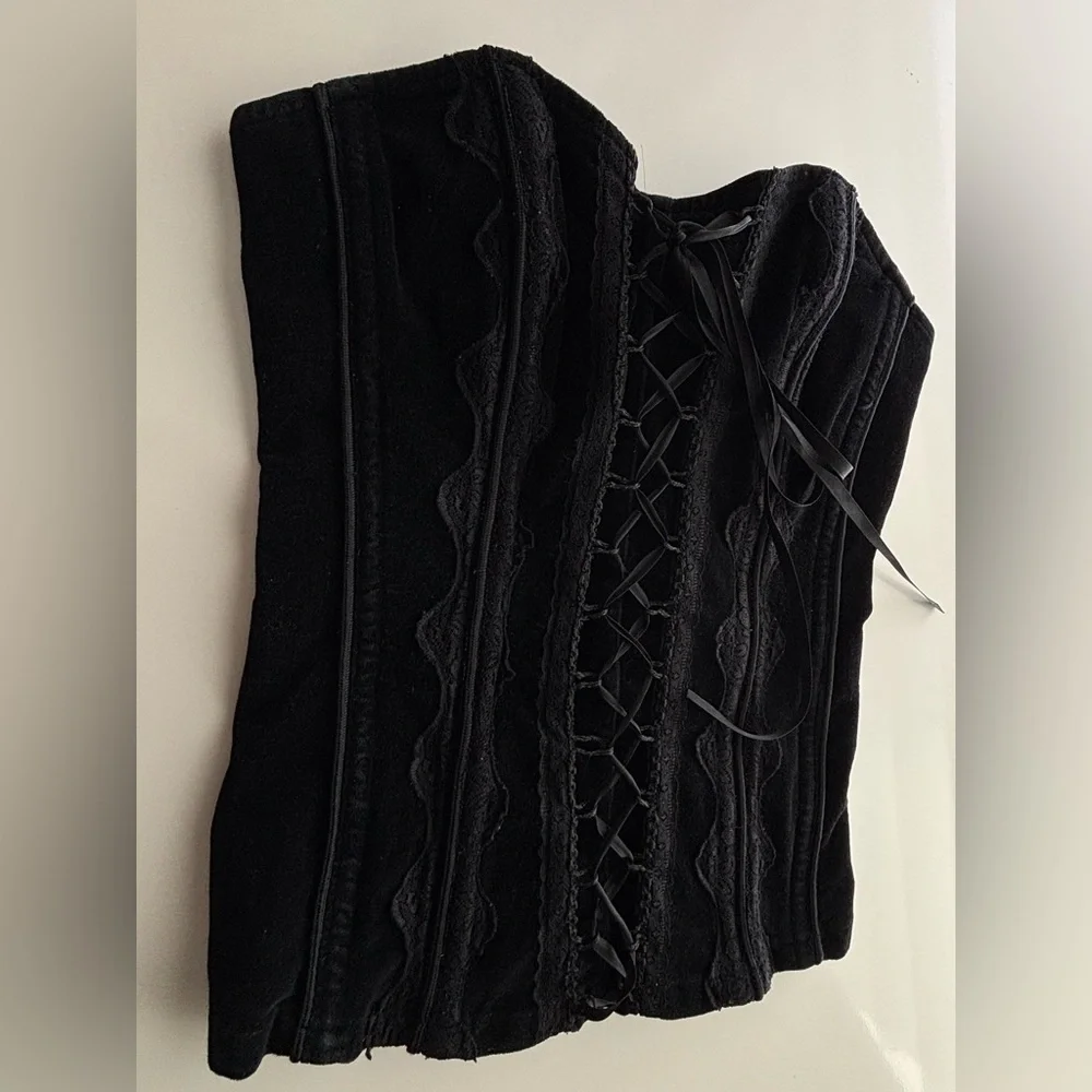 TRIPP NYC Black Velvet Corset with zipper and lace ties Size XS Vintage - Picture 3 of 11